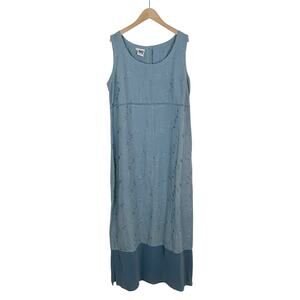 Vintage Johnny Was Light Blue Linen Sleeveless Embroidered Maxi Dress Large